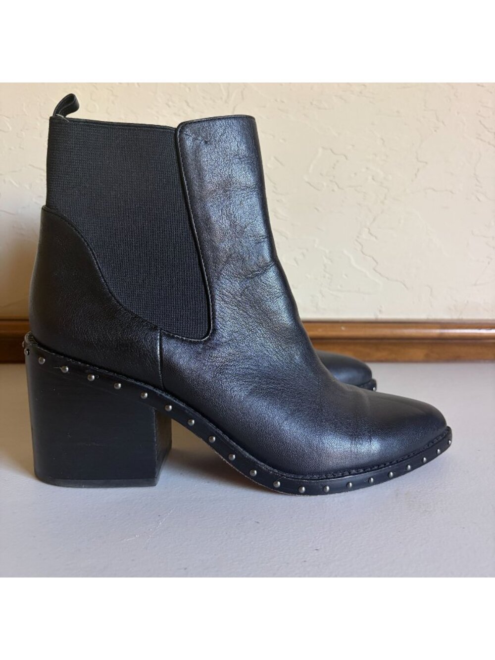 Derek Lam 10 Crosby 10M Studded Boots Pointed Toe Black Leather Pull On Chunky B